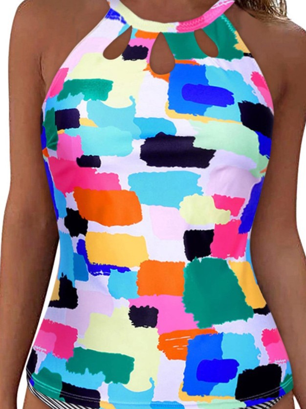 Damen Sportliches Tankini-Oberteil mit modischem Rundhalsausschnitt und Cut-Outs R&B
