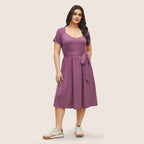 Damen lässiges Maxikleid mit Taillengürtel und V-Ausschnitt R&B