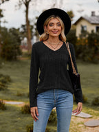 Damen Wohlfühlpullover mit geripptem Design und V-Ausschnitt R&B
