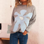 Damen verspielter Strickpullover mit floraler Applikation R&B