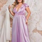Damen Elegantes Maxikleid mit Rüschendetails und taillierendem Gürtel R&B