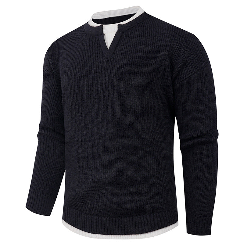 Herren Strickpullover mit V-Ausschnitt und modernem Rippenmuster R&B