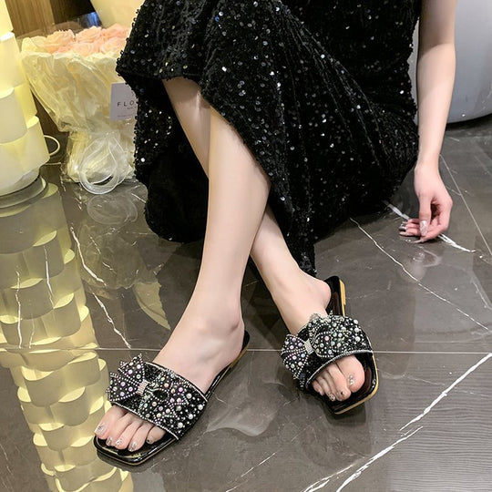 Damen elegante Riemchen-Sandalen mit glitzerndem Schmuckdetail R&B