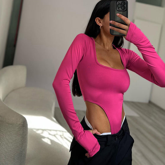 Damen Figurbetontes Bodysuit mit kreativen Cut-Out-Details und langen Ärmeln R&B