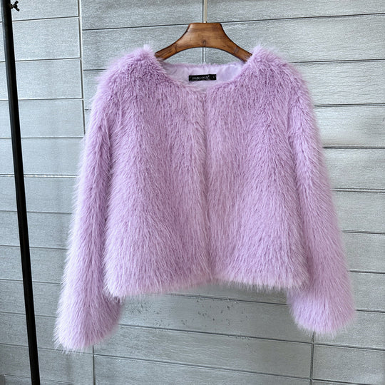 Damen Flauschige Kurzjacke aus hochwertigem Kunstfell mit eleganten Ärmeln R&B