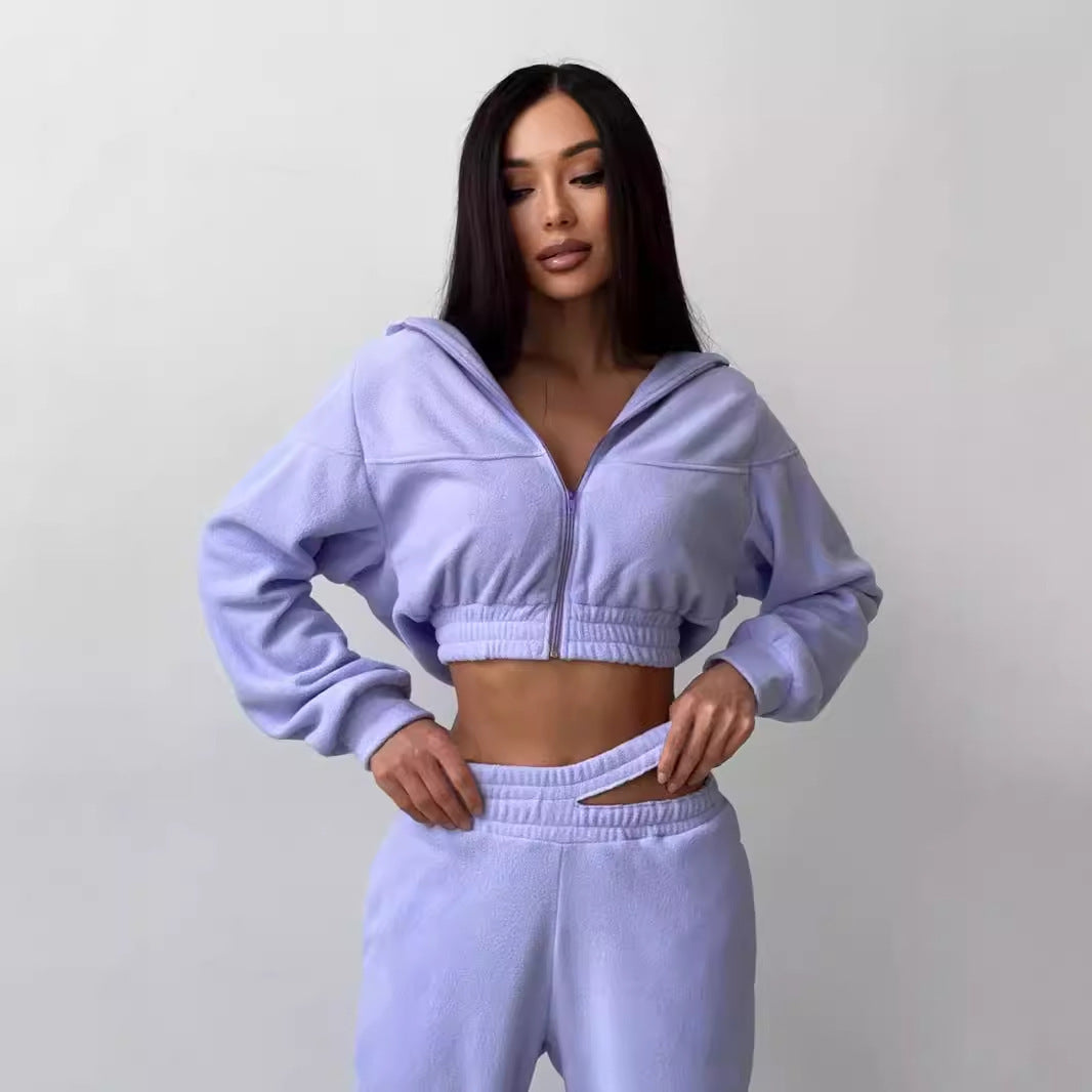 Damen elegantes und sportliches Fleece-Hoodie-Set R&B