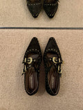 Damen Elegante und stilvolle Ballerinas mit modischen Schnallen und Nieten R&B