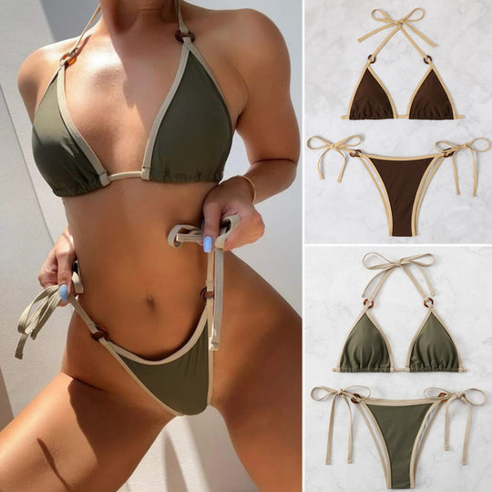 Damen Triangel-Bikini mit verstellbaren Trägern und Ringdetails R&B