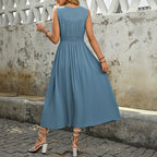 Damen Maxikleid mit Knopfdetails und tailliertem Oberteil R&B