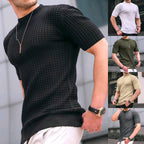 Herren nan Waffelstruktur-Kurzarm-Strickshirt mit schmaler Passform und elastischem Rippsaum R&B