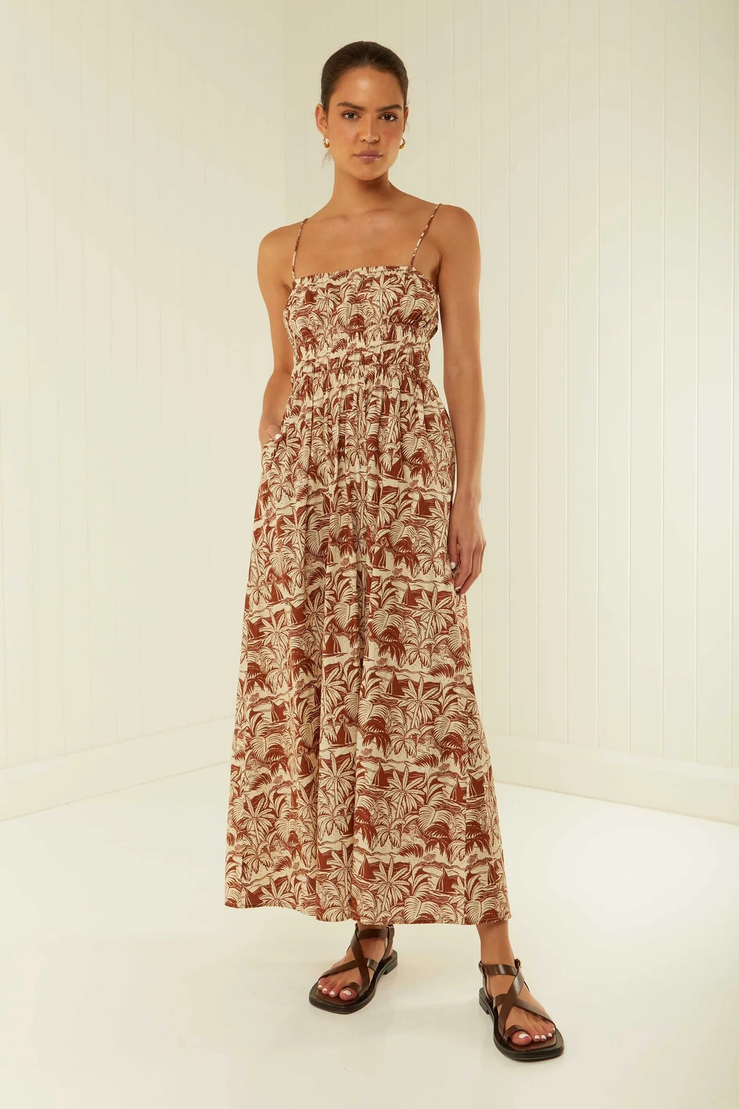 Damen Maxikleid mit elastischem Bund und verspieltem Blumenmuster R&B