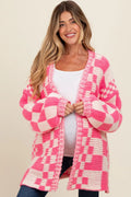 Damen lässiger Strickcardigan mit Karomuster und oversized Schnitt