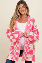 Damen lässiger Strickcardigan mit Karomuster und oversized Schnitt
