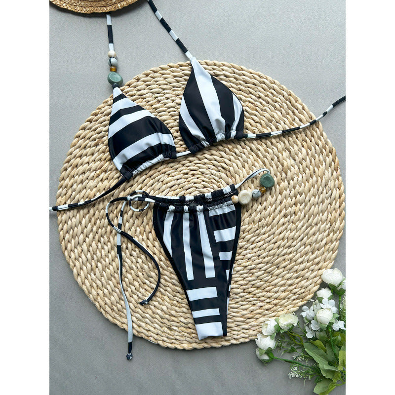 Damen Triangel-Bikini mit raffinierter Schnürung und Kontraststreifen R&B