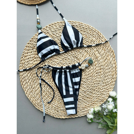 Damen Triangel-Bikini mit raffinierter Schnürung und Kontraststreifen R&B