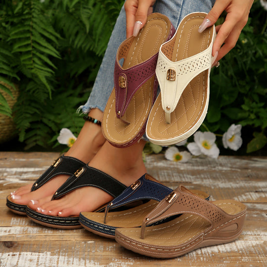 Damen Zehentrenner-Sandalen mit perforierter Oberfläche und Komfortfußbett R&B