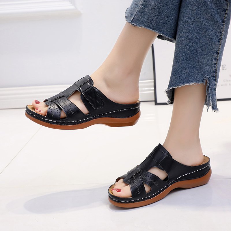 Damen bequeme Klettsandalen mit anatomischem Fußbettdesign R&B