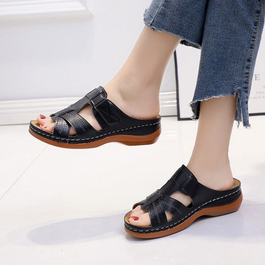 Damen bequeme Klettsandalen mit anatomischem Fußbettdesign R&B