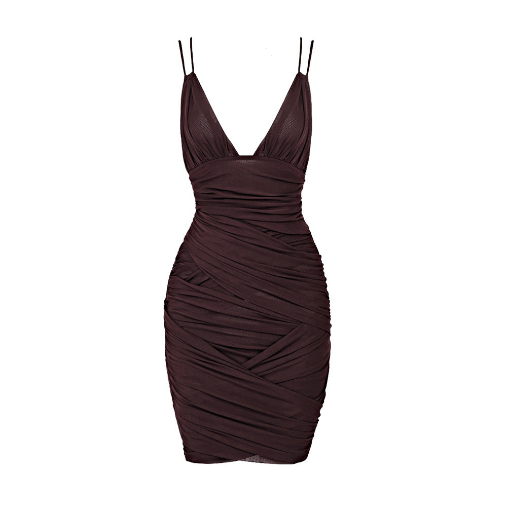 Damen figurbetontes Wickelkleid mit tiefem V-Ausschnitt R&B