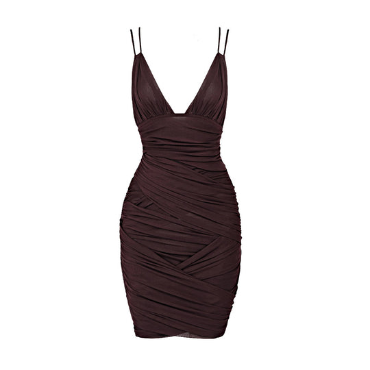 Damen figurbetontes Wickelkleid mit tiefem V-Ausschnitt R&B