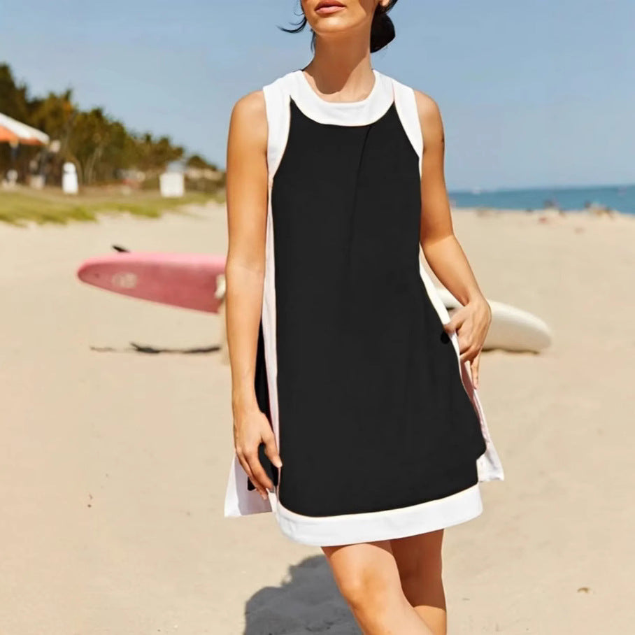 Damen lässiges Strandkleid mit kontrastierenden Abschlüssen und moderner Silhouette R&B