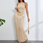 Damen Maxikleid mit transparenter Häkelstruktur und modischen Cut-Outs R&B
