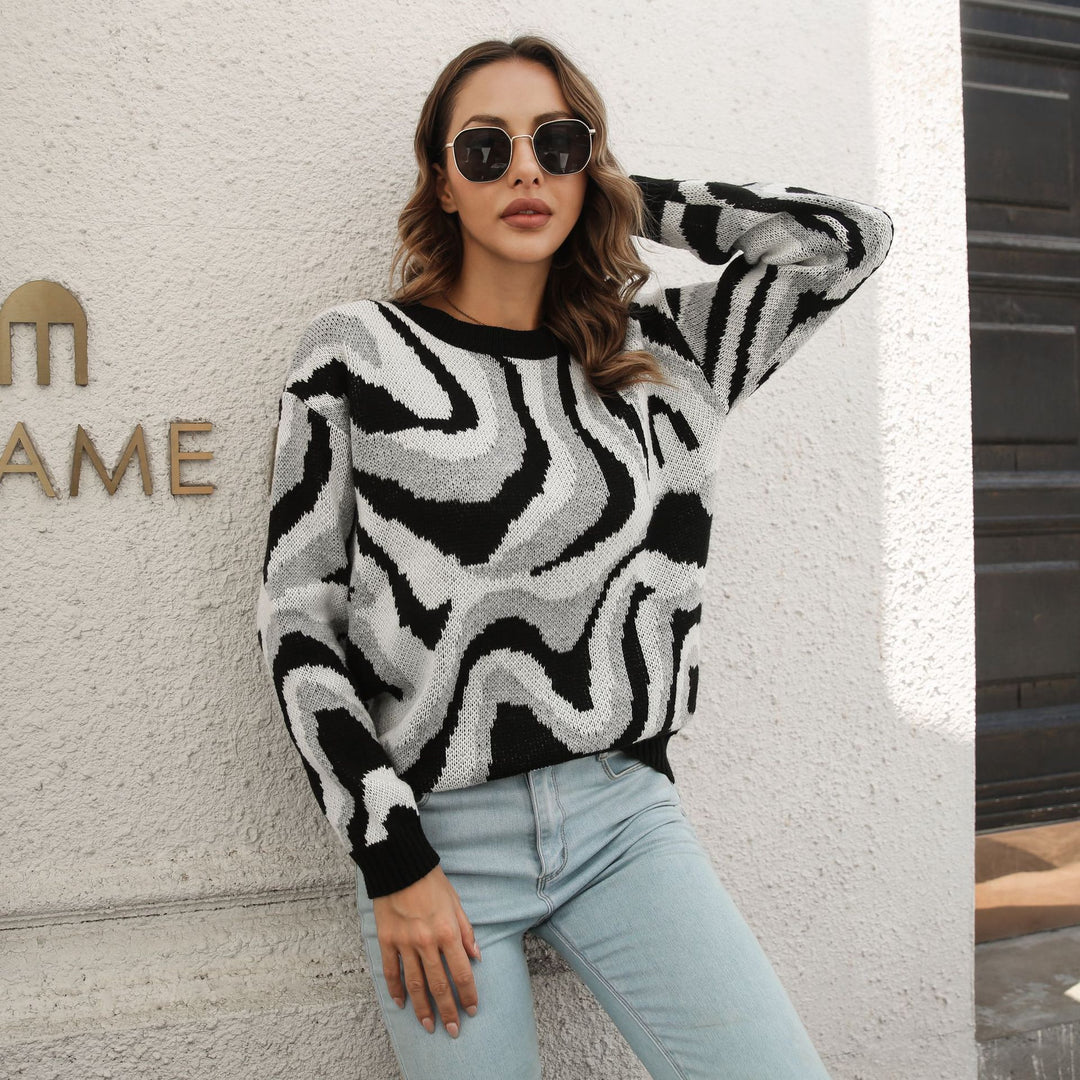 Damen lässiger Pullover mit einzigartigem Wellenmuster R&B