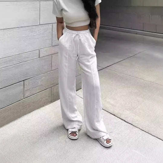 Damen Elegante und luftige Lounge-Hose mit elastischem Bund und seitlichen Taschen R&B