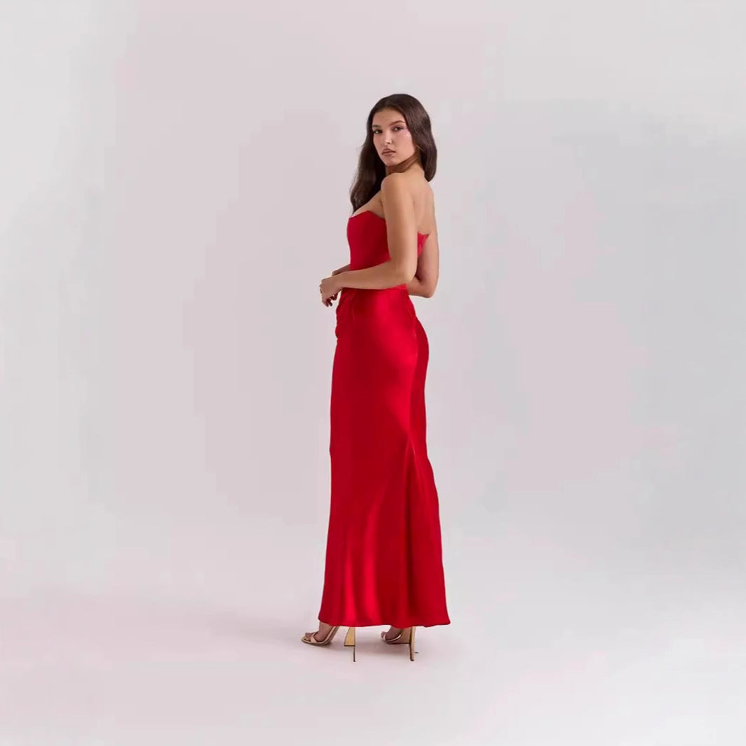 Damen Etuikleid mit raffinierter Drapierung und trägerlosem Design Heidi-Mode