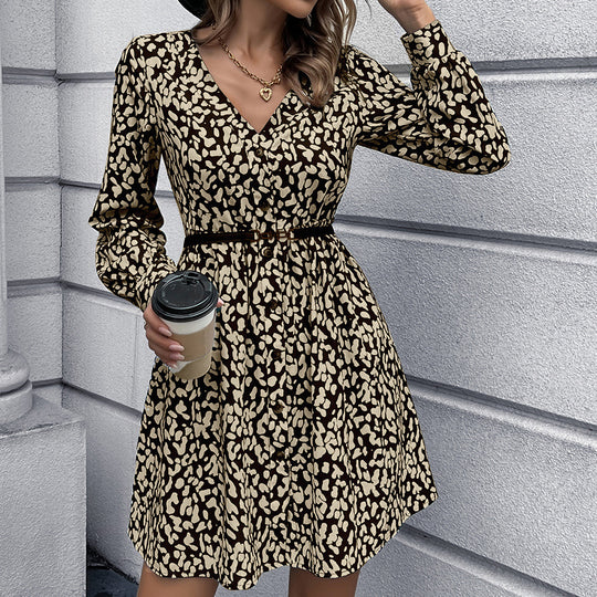 Damen Wickelkleid mit hohem V-Ausschnitt und tailliertem Gürtel R&B