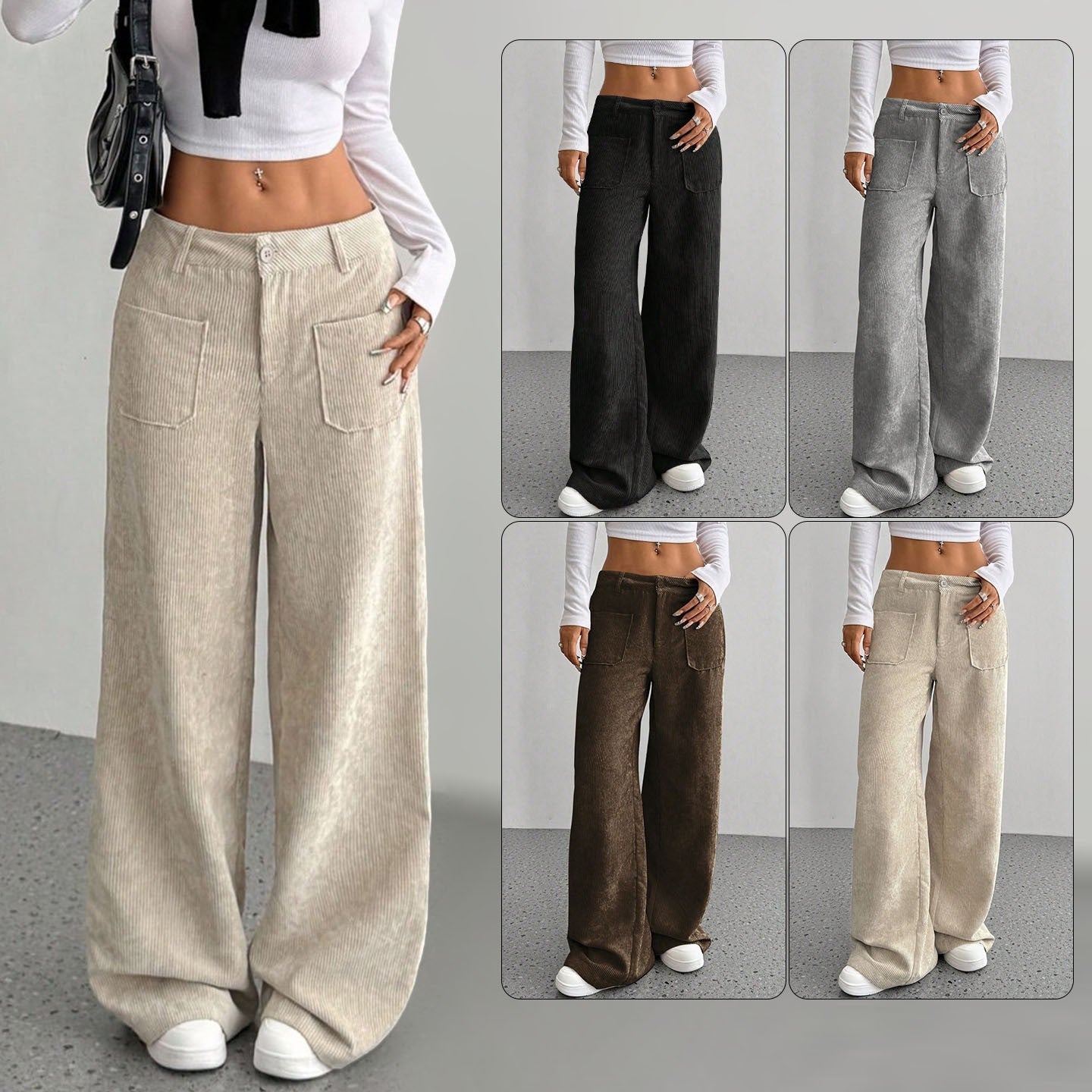 Damen Weite und bequeme Cordhose mit Taschen EB