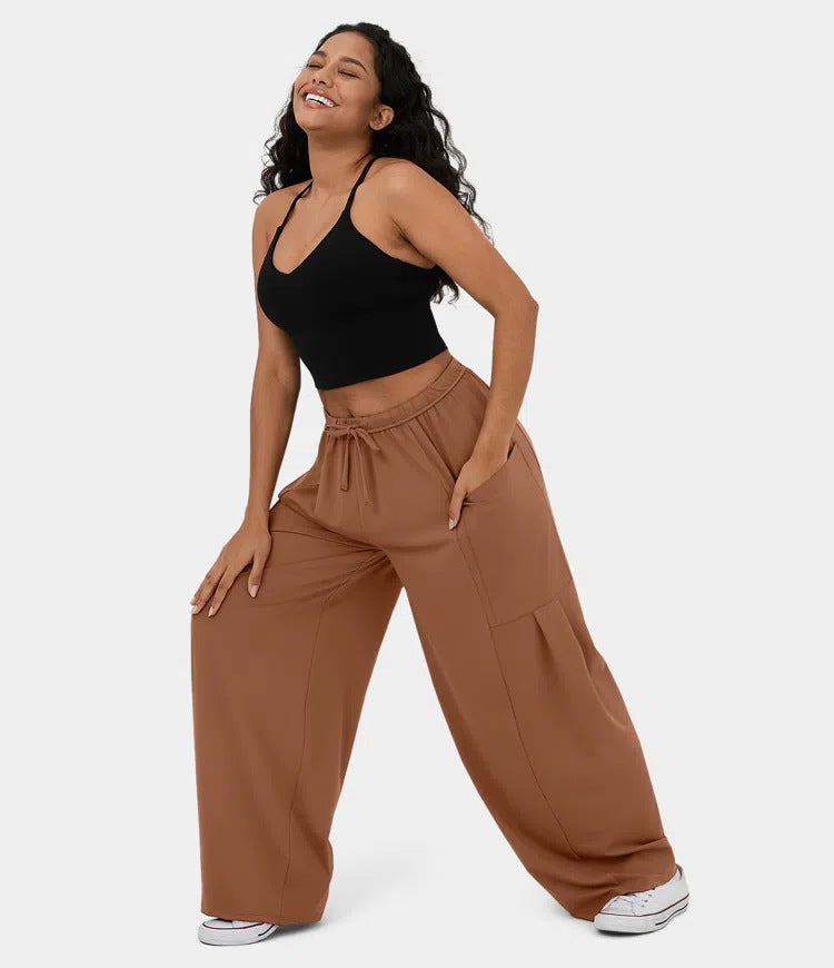 Damen Weite Freizeit-Hose mit elastischem Bund und praktischen Taschen R&B