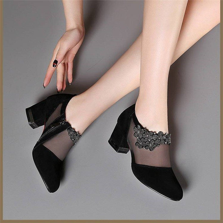 Damen Stiletto Pumps mit transparenten Einsätzen und eleganter Applikation R&B