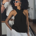 Damen Elegantes Stricktop mit gekreuztem Design und V-Ausschnitt R&B