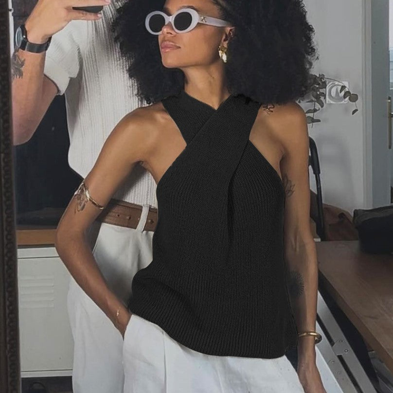 Damen Elegantes Stricktop mit gekreuztem Design und V-Ausschnitt R&B