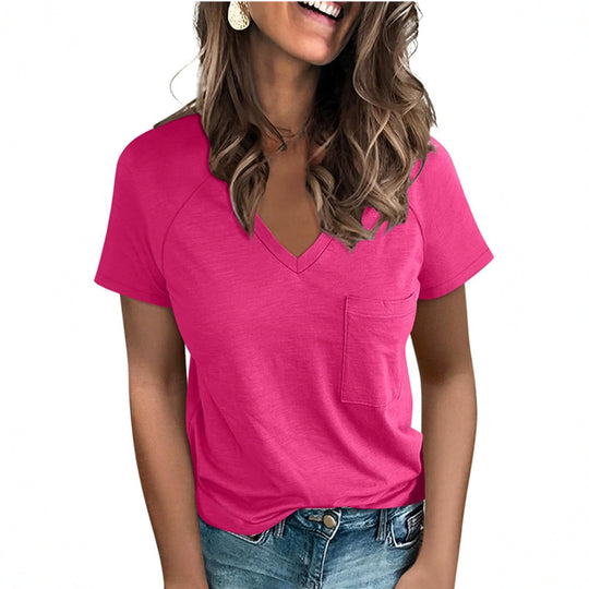 Damen V-Ausschnitt T-Shirt mit Brusttasche R&B