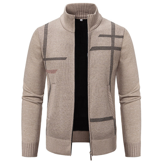 Herren Strickjacke mit modernem Zipper und hohem Kragen R&B