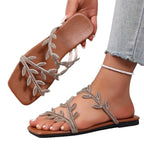 Damen Elegante Riemensandalen mit funkelnden Blumendekoren R&B