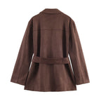 Damen elegante Suede Blazerjacke mit Taillengürtel R&B