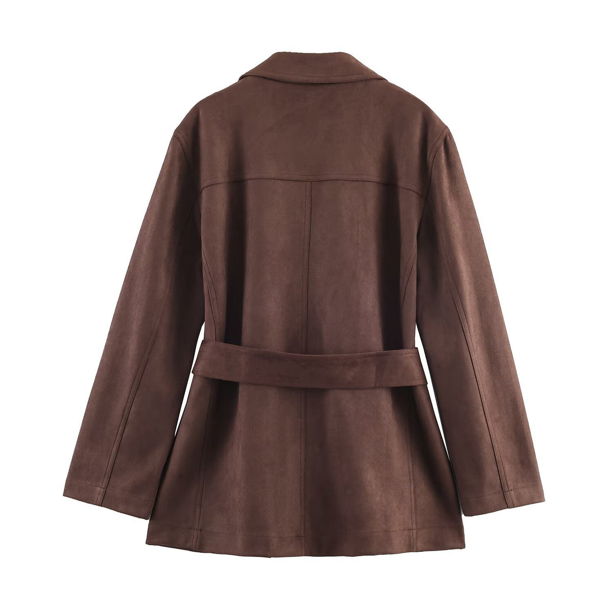 Damen elegante Suede Blazerjacke mit Taillengürtel R&B