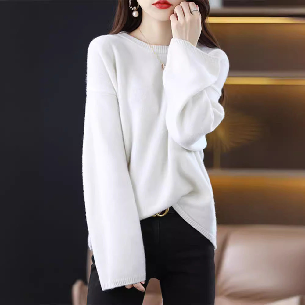 Damen weicher Strickpullover mit weitem Schnitt und legerem V-Ausschnitt R&B