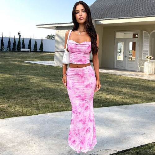 Damen Elegantes cropped Top und schwingende Maxi-Hose Set R&B