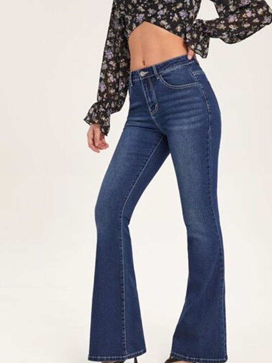 Damen Bootcut Jeans mit verschlissenen Details und hohem Bund R&B
