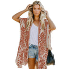 Damen Luftige Kimono-Cardigan mit aufwändigem Muster und fransenbesetzten Saum R&B