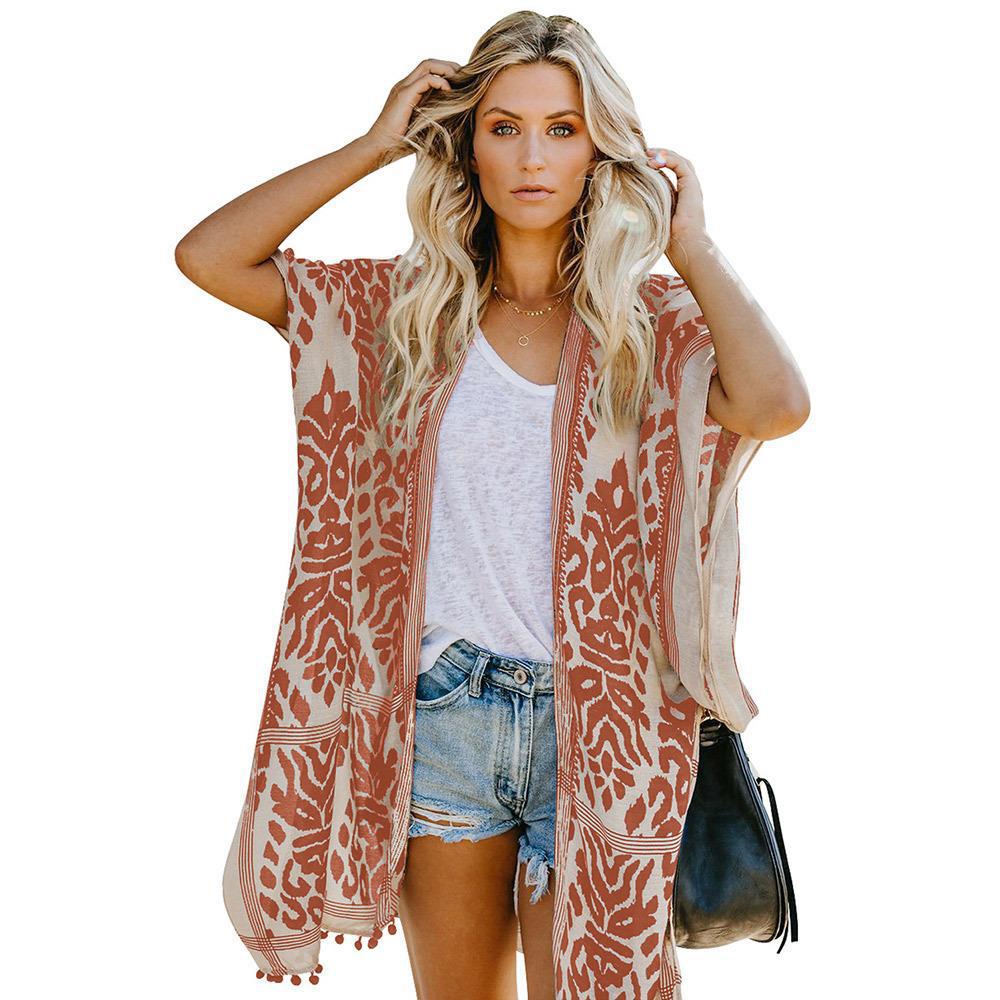Damen Luftige Kimono-Cardigan mit aufwändigem Muster und fransenbesetzten Saum R&B