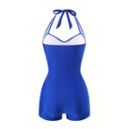 Damen Stilvoller Einteiler Badeanzug mit bindbarem Nackendesign R&B