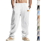 Herren locker geschnittene Leinenhose mit verstellbarem Kordelzug und praktischen Seitentaschen R&B