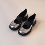 Damen Komfortable Ballerinas mit elastischem Kreuzriemen und glänzender Oberflächenstruktur