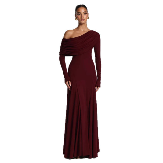 Damen Elegantes Langarm-Maxikleid mit asymmetrischem Drapierungsdetail R&B
