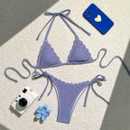 Damen Triangel-Bikini-Set mit verspieltem Rüschendesign und verstellbaren BindR&Bändern R&B